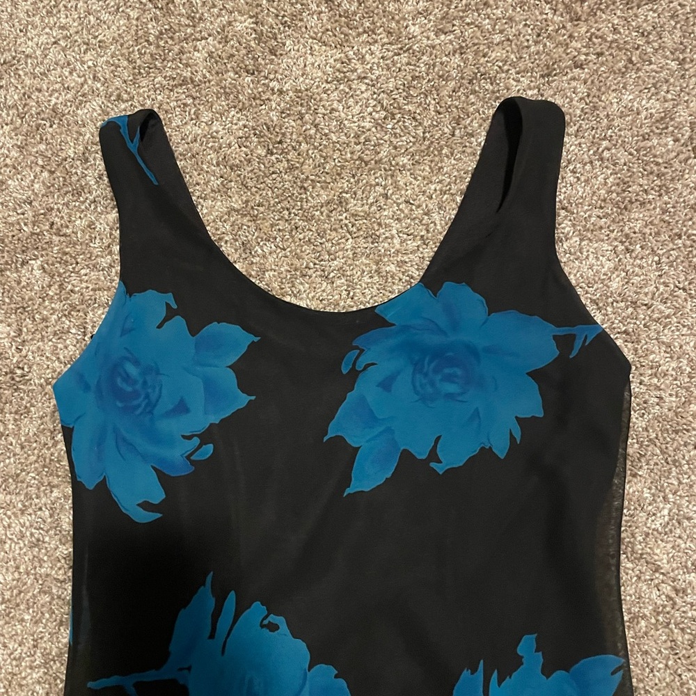 Vintage 90s drop waist chiffon dress with blue roses